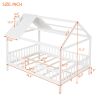 Full Size Wood House Bed with Fence; White