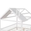 Full Size Wood House Bed with Fence; White