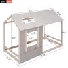 Twin Size House Platform with Roof and Window ; Antique Grey+Antique White