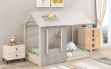 Twin Size House Platform with Roof and Window ; Antique Grey+Antique White