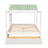 Full Size House Bed with Roof; Window and Drawer - Green + White