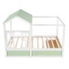 Full Size House Bed with Roof; Window and Drawer - Green + White