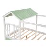 Full Size House Bed with Roof; Window and Drawer - Green + White