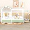 Full Size House Bed with Roof; Window and Drawer - Green + White