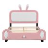 Full size Upholstered Rabbit-Shape Princess Bed ,Full Size Platform Bed with Headboard and Footboard,White+Pink