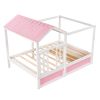 Full Size House Bed with Roof; Window and Drawer - Pink + White