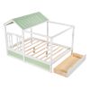 Full Size House Bed with Roof; Window and Drawer - Green + White