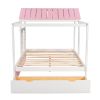 Full Size House Bed with Roof; Window and Drawer - Pink + White