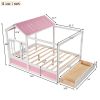 Full Size House Bed with Roof; Window and Drawer - Pink + White