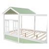 Full Size House Bed with Roof; Window and Drawer - Green + White