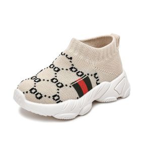 Baby Sneakers Infant Sock Shoes Fashion Children's Flat Baby Kids Girls Shoes Stretch Breathable Mesh Sports Running Shoes (Color: beige-2, size: 22 (Insole 14.5cm))