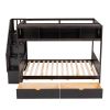 Twin over Full Bunk Bed with Shelfs;  Storage Staircase and 2 Drawers