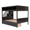Twin over Full Bunk Bed with Shelfs;  Storage Staircase and 2 Drawers