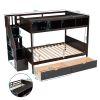 Twin over Full Bunk Bed with Shelfs;  Storage Staircase and 2 Drawers