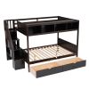 Twin over Full Bunk Bed with Shelfs;  Storage Staircase and 2 Drawers