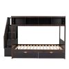 Twin over Full Bunk Bed with Shelfs;  Storage Staircase and 2 Drawers