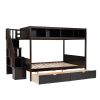 Twin over Full Bunk Bed with Shelfs;  Storage Staircase and 2 Drawers