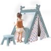 Kids Play Tent - 4 in 1 Teepee Tent with Stool and Climber; Foldable Playhouse Tent for Boys &amp; Girls
