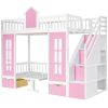 Twin-Over-Twin Bunk Bed with Changeable Table ;  Bunk Bed Turn into Upper Bed and Down Desk with 2 Drawers