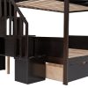 Twin over Full Bunk Bed with Shelfs;  Storage Staircase and 2 Drawers