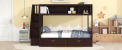 Twin over Full Bunk Bed with Shelfs;  Storage Staircase and 2 Drawers
