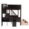 Twin over Full Bunk Bed with Shelfs;  Storage Staircase and 2 Drawers